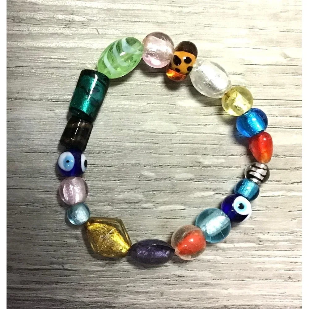 Boho Stretch Bracelets Chunky Howlite Nuggets &‎ Lamplight Beads Evil Eye Glass